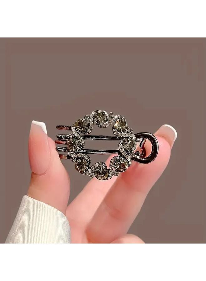 Vintage Inspired Elegant Rhinestone Round Hair Clip Hollow Alloy Side Bangs Accessory For Women Crab Clip - Image 1